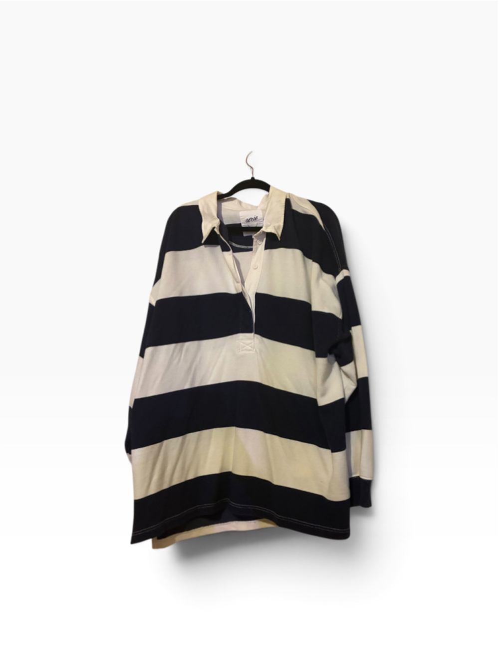 Women's Aerie Navy Blue & White Striped Rugby Sweatshirt XXL